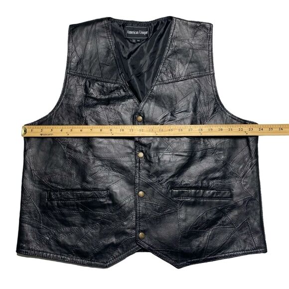 Genuine Leather Patchwork Biker Vest Black Sz 3X - Picture 5 of 15